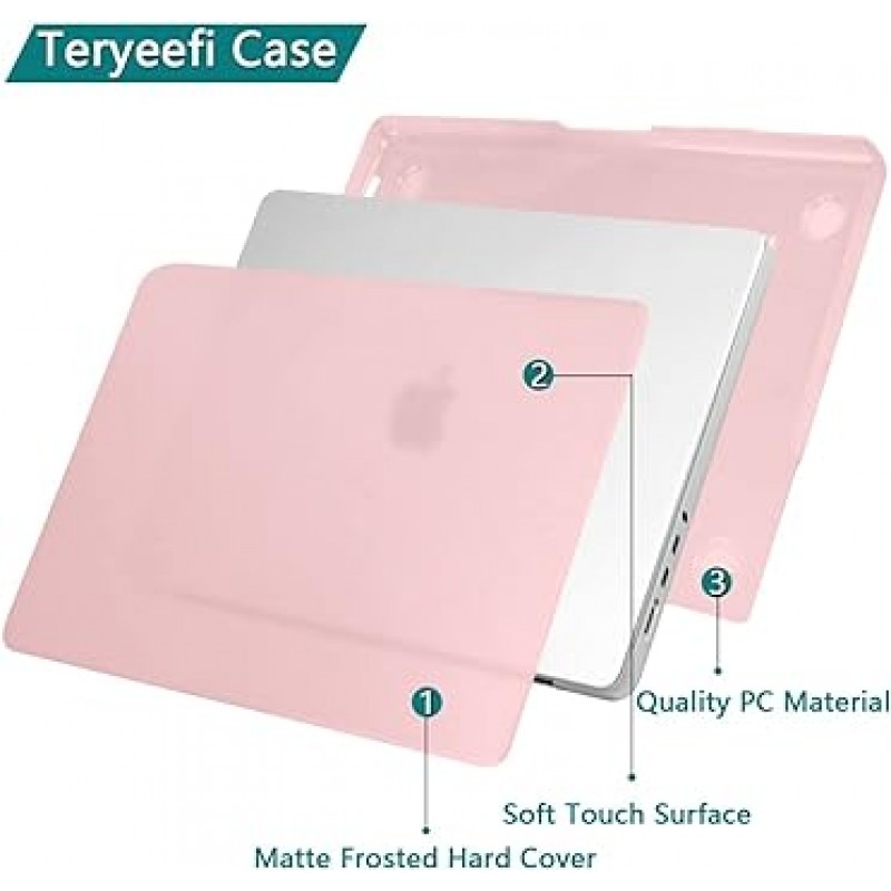 Teryeefi 호환 MacBook Pro 14인치 케이스 2023 2021 2022 (모델:A2442 M2 M1 Pro/Max), 경량 배기구 매트 보호 커버 & JIS 일본어 키보드 커버 & LCD 보호 필름 & 먼지 플러그, 핑크