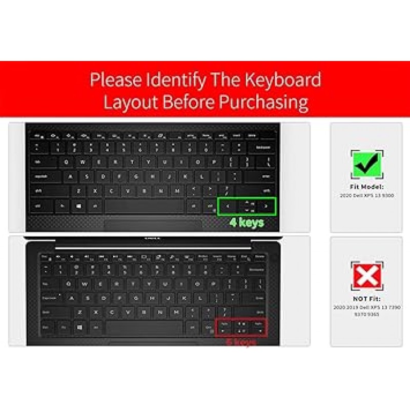 2020 Dell XPS 13 9300 9310 13.4 인치 노트북 키보드 커버 보호 스킨 Dell XPS 13 9300 9310 액세서리 XPS 13 9300 9310 표준 키보드 스킨 블랙 (미국 레이아웃)