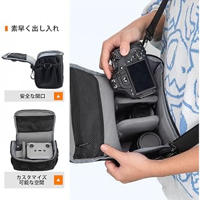 TARION 카메라 가방 숄더백 컴팩트한 경량 발수 바디백 슬링백 SLR 카메라 케이스 사진 가방 일상용 드론용 레인 커버 포함, 디지털 카메라, 블랙, 카메라 숄더백