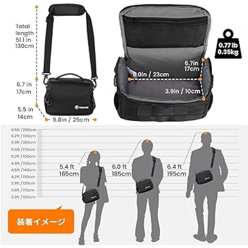 TARION 카메라 가방 숄더백 컴팩트한 경량 발수 바디백 슬링백 SLR 카메라 케이스 사진 가방 일상용 드론용 레인 커버 포함, 디지털 카메라, 블랙, 카메라 숄더백