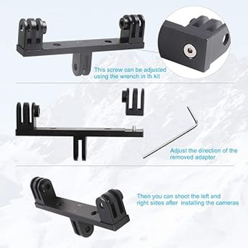 GoPro Hero 11/10/9/8/7/(2018) 검정색, 4 세션, YI, Campark, AKASO, SJCAM, DJI Osmo 액션 카메라용 나사 2개가 있는 알루미늄 듀얼 트윈 마운트 어댑터 - 카메라 하우징에 적합 휴대용 모노포드(듀얼 트윈 마운트)