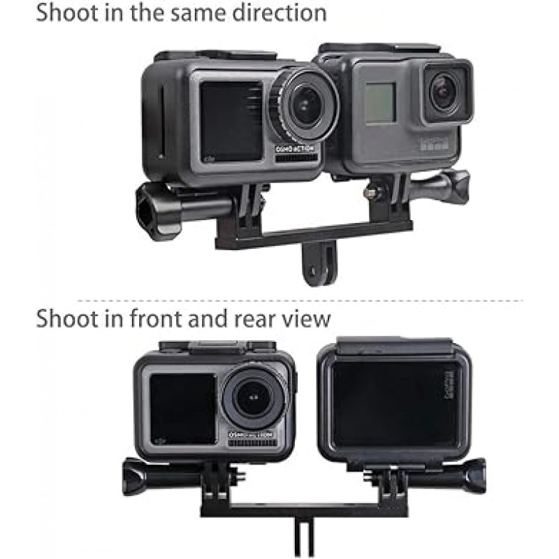 GoPro Hero 11/10/9/8/7/(2018) 검정색, 4 세션, YI, Campark, AKASO, SJCAM, DJI Osmo 액션 카메라용 나사 2개가 있는 알루미늄 듀얼 트윈 마운트 어댑터 - 카메라 하우징에 적합 휴대용 모노포드(듀얼 트윈 마운트)
