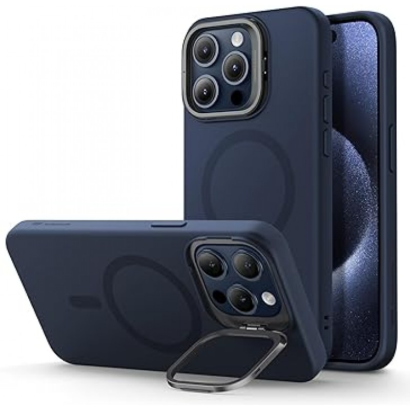 ESR iPhone 15ProMax 케이스(스탠드 포함) MagSafe 실리콘 케이스 군용 등급 보호 카메라 내장 iPhone 15ProMax 케이스용 숨겨진 스탠드 자기 스마트폰 케이스 Blue Cloud 시리즈