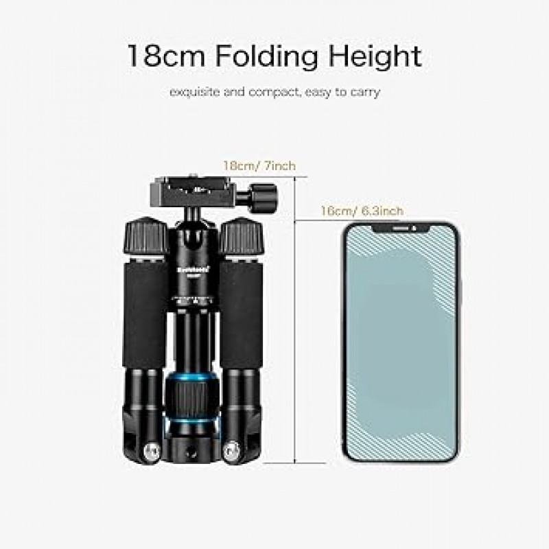 Koolehaoda 휴대용 미니 삼각대, 높이 20.1인치(51cm), 알루미늄 합금 탁상용 삼각대 + 360도 볼 헤드 및 가방, SLR 카메라 및 캠코더에 적합 최대 부하 용량 5kg-(파란색)