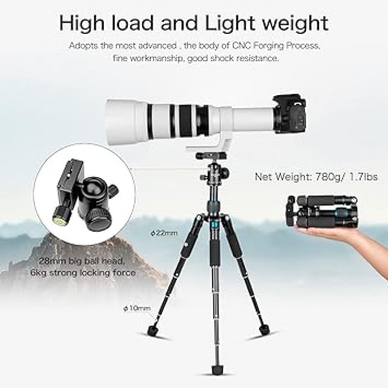 Koolehaoda 휴대용 미니 삼각대, 높이 20.1인치(51cm), 알루미늄 합금 탁상용 삼각대 + 360도 볼 헤드 및 가방, SLR 카메라 및 캠코더에 적합 최대 부하 용량 5kg-(파란색)