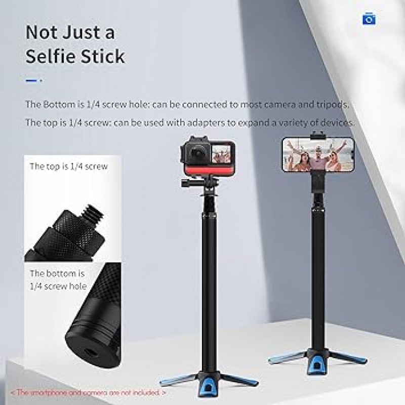셀카봉 보이지 않는 셀카봉 1.16m/3.8ft 탄소 섬유 셀카봉 Insta360 X3/OneX/OneX2/OneR 파노라마 카메라 액션 카메라용 1/4