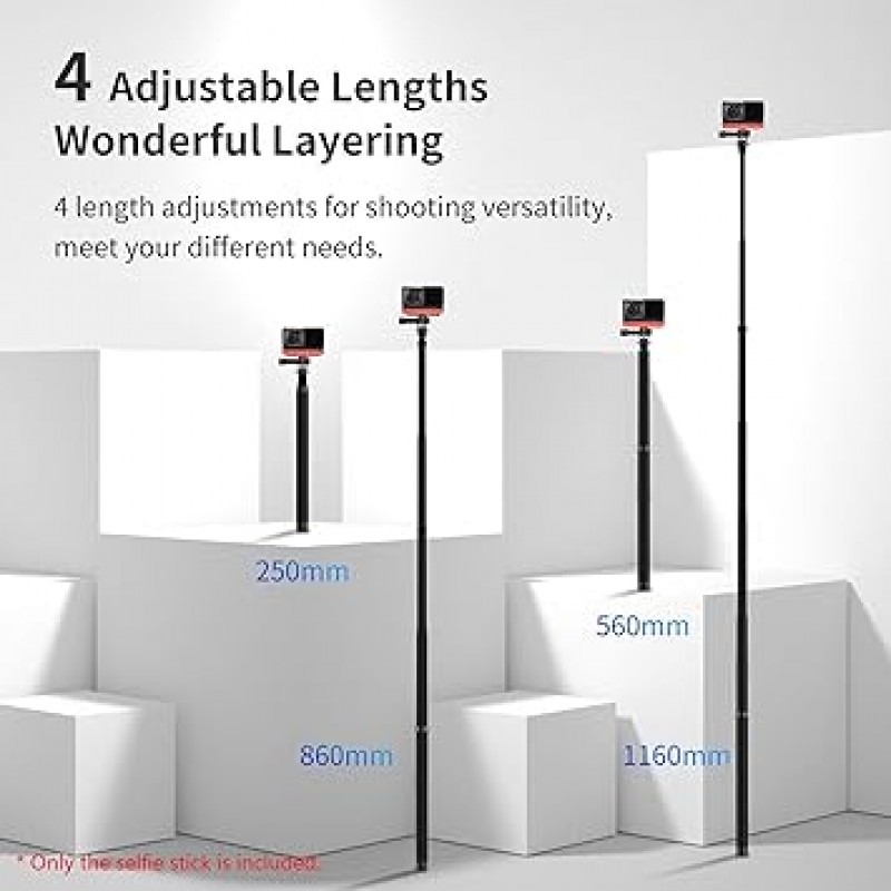 셀카봉 보이지 않는 셀카봉 1.16m/3.8ft 탄소 섬유 셀카봉 Insta360 X3/OneX/OneX2/OneR 파노라마 카메라 액션 카메라용 1/4