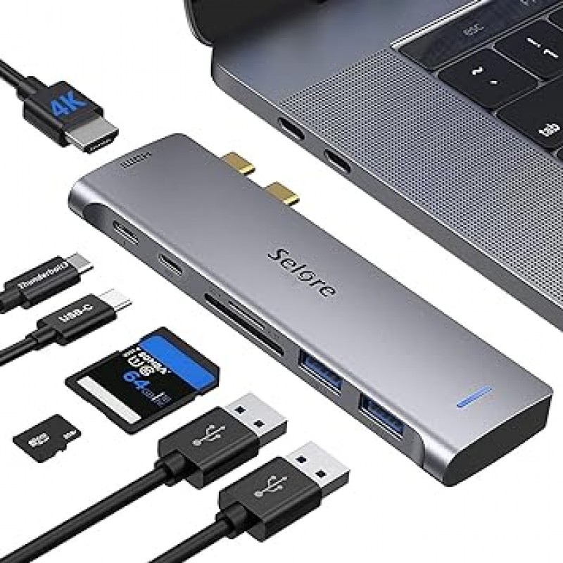 Selore MacBook Air 허브, MacBook 허브, Mac 허브, 7 in 2, MacBook Pro/Air, 4K HDMI 비디오 출력, 100W PD 급속 충전, USB-C 데이터 전송, USB 3.0 x 2, TF/SD 슬롯/mac USB 허브 호환 MacBook Pro 2020, 2019, 2018, 2017, 2016, MacBook Air 2020202018 macbook pro 허브 포함