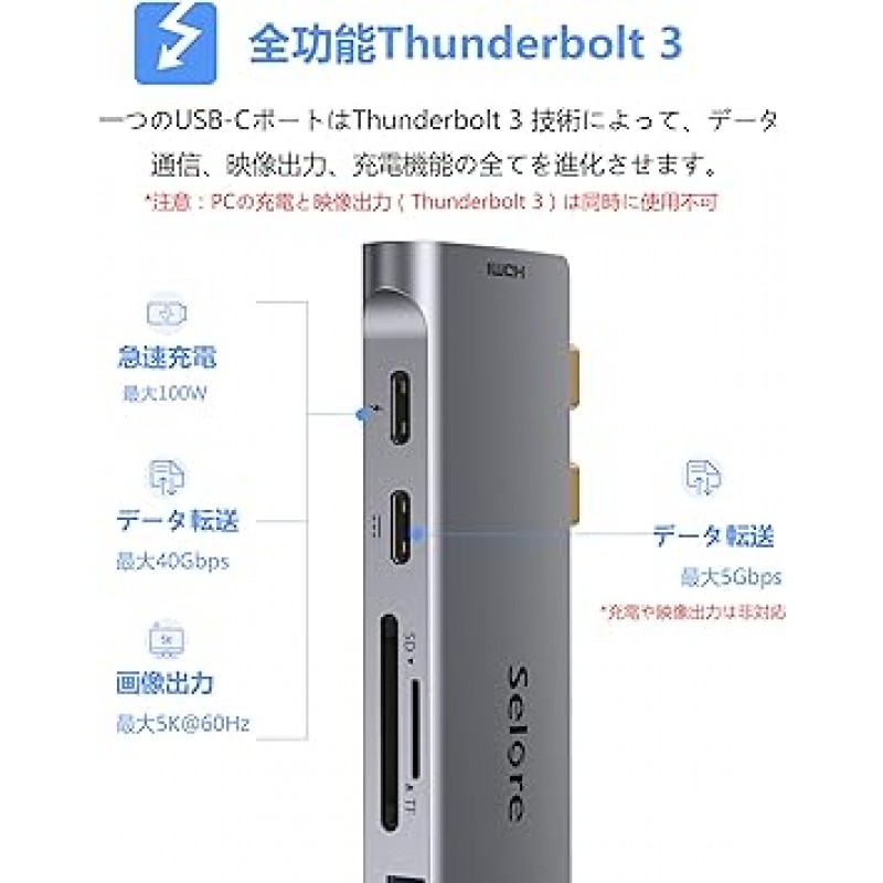 Selore MacBook Air 허브, MacBook 허브, Mac 허브, 7 in 2, MacBook Pro/Air, 4K HDMI 비디오 출력, 100W PD 급속 충전, USB-C 데이터 전송, USB 3.0 x 2, TF/SD 슬롯/mac USB 허브 호환 MacBook Pro 2020, 2019, 2018, 2017, 2016, MacBook Air 2020202018 macbook pro 허브 포함
