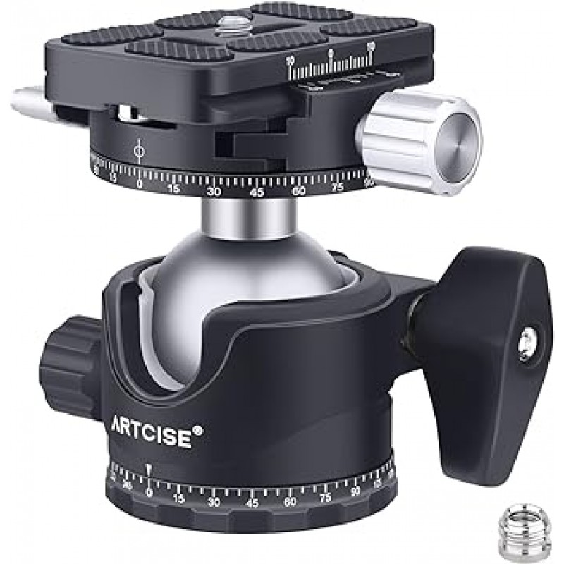볼 헤드 1.4인치(36mm) 직경, 이중 파노라마 팬 포함, 2021 저중심 헤드 720도 회전, 전체 보기 사진용 파노라마 헤드, 경량 디자인, 알루미늄 합금 헤드, 작동하기 편리함, 컴팩트한 볼 프리 헤드, 최대 부하 용량 15kg(33.1파운드), 3/8