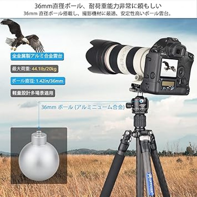 볼 헤드 1.4인치(36mm) 직경, 이중 파노라마 팬 포함, 2021 저중심 헤드 720도 회전, 전체 보기 사진용 파노라마 헤드, 경량 디자인, 알루미늄 합금 헤드, 작동하기 편리함, 컴팩트한 볼 프리 헤드, 최대 부하 용량 15kg(33.1파운드), 3/8
