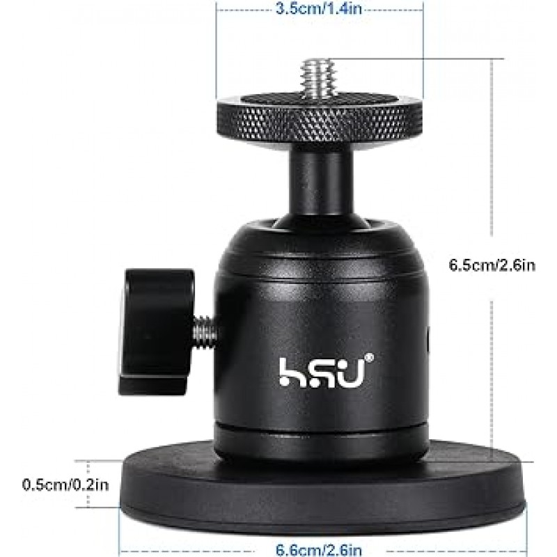 HSU 자기 카메라 마운트 세트, 자동차 카메라 마운트, 360° 회전, 알루미늄 프리 클라우드 헤드, SLR/스트로브, DSLR, GoPro Hero 11, 10, 9, 8, Max 및 기타 카메라와 호환 가능(직경 2.6인치(66mm) )