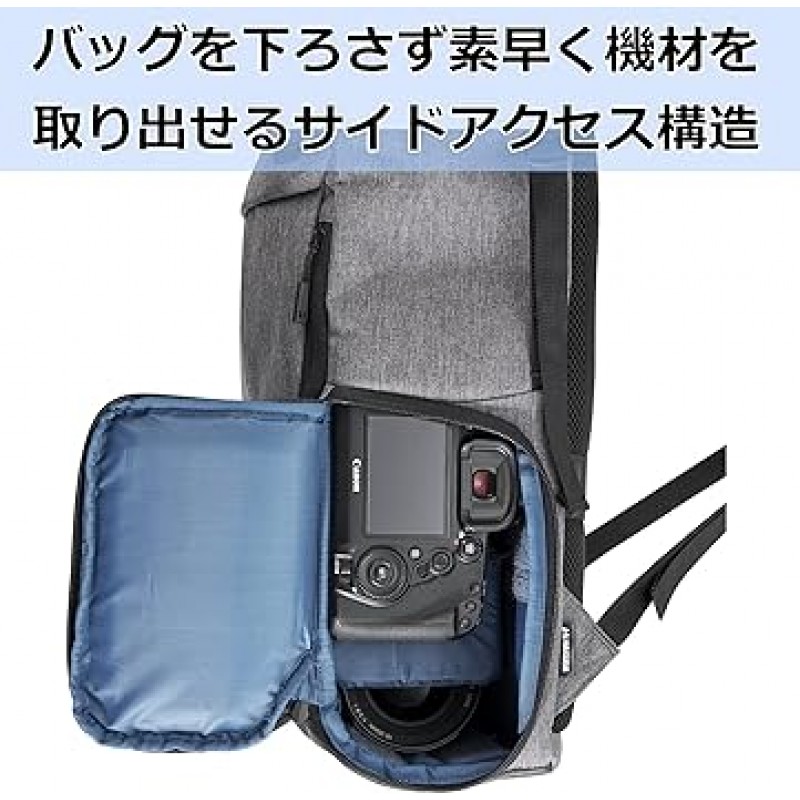 Hakuba SP-CT04-RBPGY 카메라 백팩, 플러스 쉘, 롤탑 백팩, 공기 챔버 2개, 15인치 PC 보관함, 회색