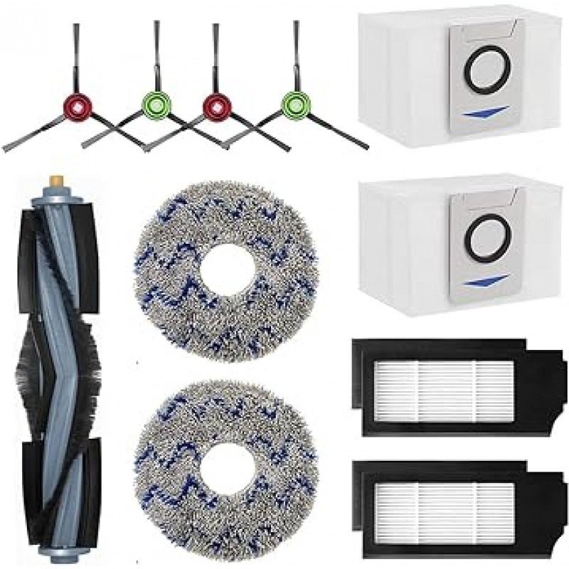 EcoBucks DEEBOT X1 TURBO/OMNI 로봇 진공청소기 소모품 세트, ECOVACS DEEBOT X1 Omni / X1TURBO / X1 Plus/T10 Plus 교체 액세서리 키트, 메인 브러시, 먼지 봉투, 걸레 2개, 필터 2개, 사이드 브러시 4개(총 11세트)