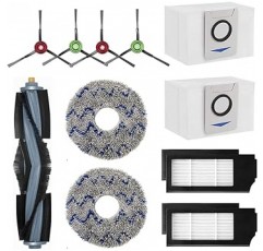 EcoBucks DEEBOT X1 TURBO/OMNI 로봇 진공청소기 소모품 세트, ECOVACS DEEBOT X1 Omni / X1TURBO / X1 Plus/T10 Plus 교체 액세서리 키트, 메인 브러시, 먼지 봉투, 걸레 2개, 필터 2개, 사이드 브러시 4개(총 11세트)