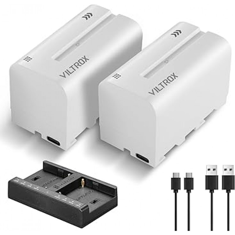 VILTROX NP-F750 비디오 조명 배터리, 2피스 세트 + USB 충전기, USB Type-C 충전, 패널 조명, 4400mAh, 배터리 잔량 표시, 배터리 잔량 표시, DC-55 HD 모니터, Sprite40, VL-400T, VL- 500T, VL-192T, VL-D640T 비디오 조명 등