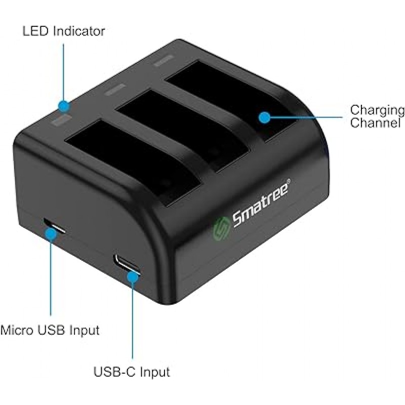Smatree Gopro Hero 11Pro 11Mini 11 10 9 충전기 2000mAh 내장 배터리