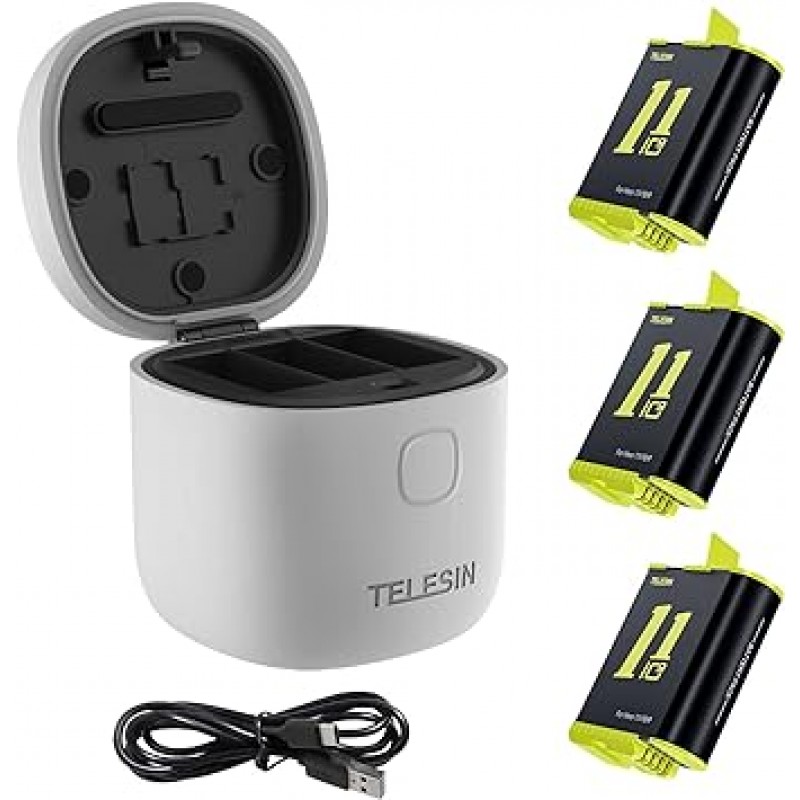 TELESIN Gopro Hero 11 10 9 충전 세트, 1750mAh 용량, 배터리 3개 + 충전기 1개, Go Pro용 액세서리, PSE 인증, 2.5H 충전기, 컴팩트, 메모리 카드 저장 장치, Allin Box Yellow