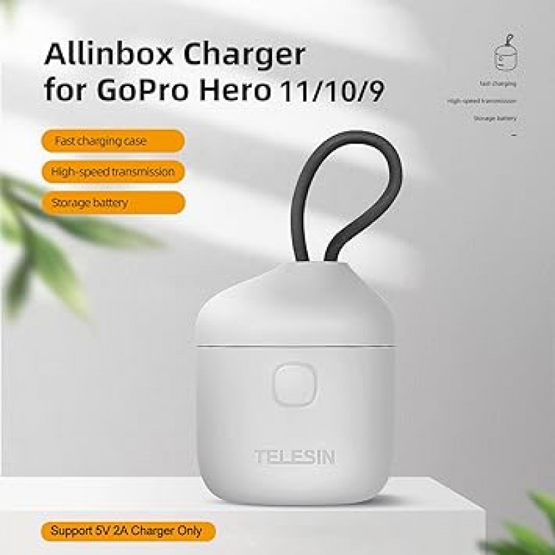 TELESIN Gopro Hero 11 10 9 충전 세트, 1750mAh 용량, 배터리 3개 + 충전기 1개, Go Pro용 액세서리, PSE 인증, 2.5H 충전기, 컴팩트, 메모리 카드 저장 장치, Allin Box Yellow