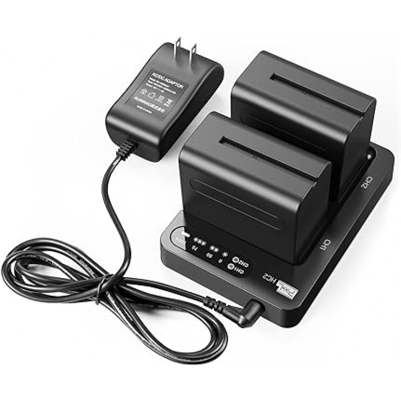 NP-F970 배터리 충전기 세트 픽셀 2pcs 8400mAh 대용량 NP F970 교체 배터리 + Sony NP-F750,F550,F770,F960,F975,F930,F570 및 Sony TR917,CCD-SC5,Pixel R65C용 30W 듀얼 채널 급속 충전기 배터리 충전기 링 라이트/K80 RGB 비디오 조명/P50 데스크 마운트 사진 조명 등과 호환 가능