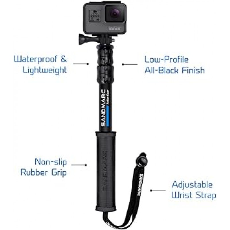 SANDMARC Pole - 컴팩트 에디션: GoPro Hero 8/Max/Hero 7/Hero 6/Fusion/Hero 5/Hero 4/Session/Hero 3+/Hero 3/Hero 2용 25-64cm 방수 연장 폴(셀카봉) 컴팩트 에디션 /HD/오즈모 액션