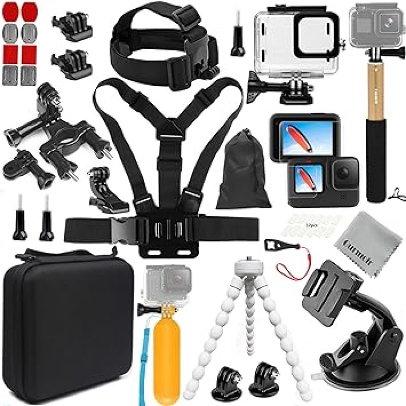 Gopro Hero 11, Hero 10, Hero 9와 호환되는 Gurmoir 방수 케이스 포함 전체 세트, Gopro 11/10/9(PT10)용 액션 카메라 비디오 액세서리 키트