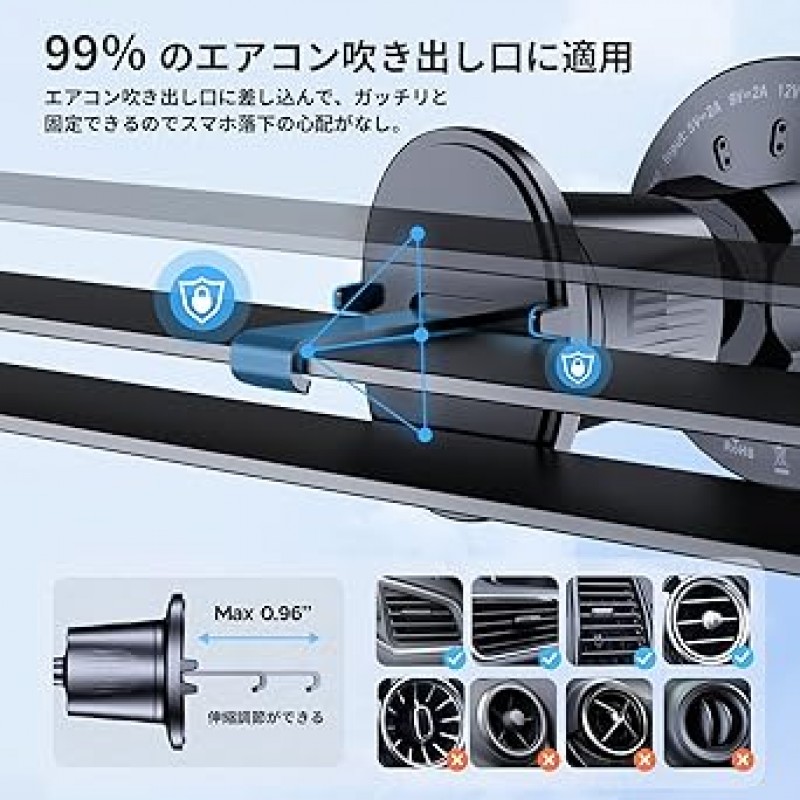 Ceftydy 차량용 홀더, 15W, 고속 충전, 무선 충전기, 차량용 충전기, 차량용, 스마트폰 홀더, 무선 충전, Magsafe 충전기, 접이식 암 차량용 홀더, 스마트폰 스탠드, 대시보드, 에어컨 통풍구 및 접착 젤 흡착컵, 360도 회전, 강력한 고정, iPhone 12, 13, 14 시리즈