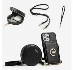 ZVE iPhone 14 Pro 노트북형 케이스, 카드 수납함, 2피스 세트, 동전 케이스 포함, 이어폰, 액세서리, 동전 지갑, RFID 차단, 소형 품목, 원형 지갑, 지갑, iPhone 14 Pro 노트북형 케이스, 스트랩 포함, 반지 포함 , 스탠드 지갑, 멀티 카드 슬롯, 크로스바디 스트랩, iPhone 14 Pro 숄더 케이스, 6.1인치, 블랙