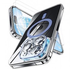 Magsafe 2023 Oterkin iPhone 15 Pro 케이스, 자석 내장, 충격 방지, 전체 카메라 보호, 유리 필름 2개 포함, 황변 방지, 긁힘 방지, 투명하고 얇음, 무선 충전 호환, iPhone 15 Pro 케이스, 6.1인치(블루) )