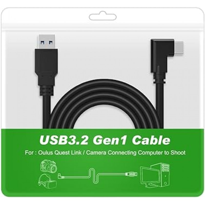 RIAOUR 링크 케이블, Quest2/Quest Pro/Pico 4 액세서리 및 PC/Steam VR과 호환 가능, 고속 PC 데이터 전송, USB 3.0 - USB C 케이블, VR 헤드폰 및 게임용 PC 지원(5M)