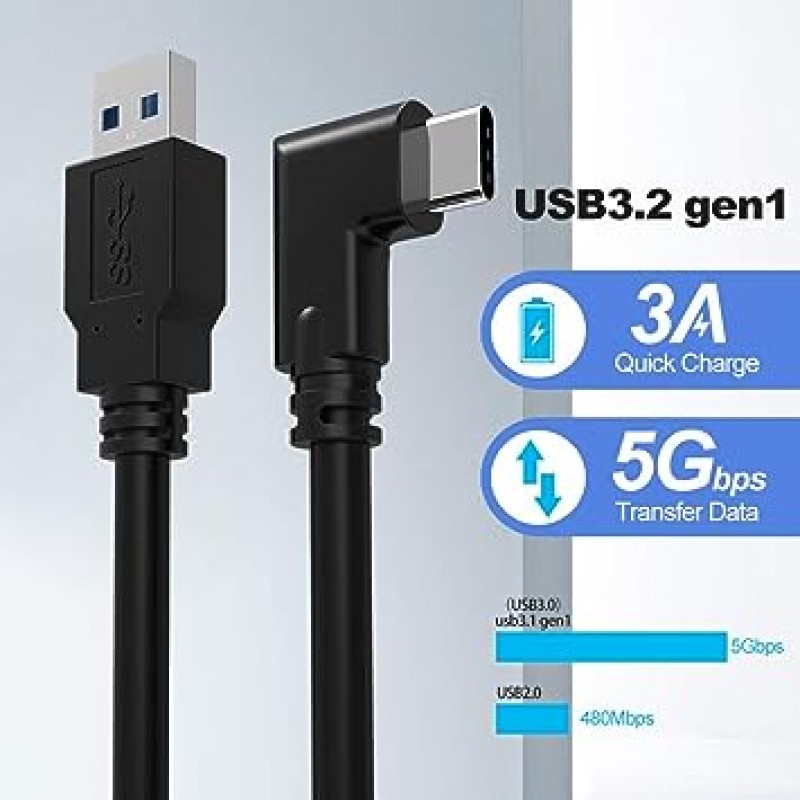 RIAOUR 링크 케이블, Quest2/Quest Pro/Pico 4 액세서리 및 PC/Steam VR과 호환 가능, 고속 PC 데이터 전송, USB 3.0 - USB C 케이블, VR 헤드폰 및 게임용 PC 지원(5M)