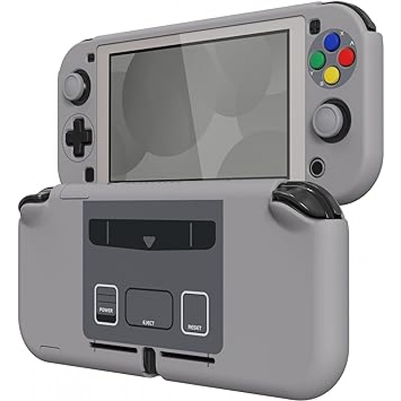 Nintendo Switch Lite용 eXtremeRate PlayVital 보호 쉘, Switch Lite용 하드 쉘 커버, 조이콘 쉘, 유리 필름, 엄지 스틱 그립 캡 및 버튼 캡 포함 [SFC SNES 클래식 EU 스타일]