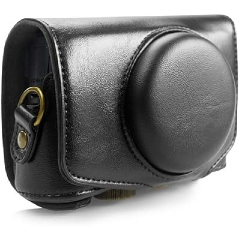 PowerShot SX720 HS / SX730 / SX740용 kinokoo 카메라 케이스 어깨끈이 있는 PU 가죽 완전 보호 삼각대 구멍(검은색)