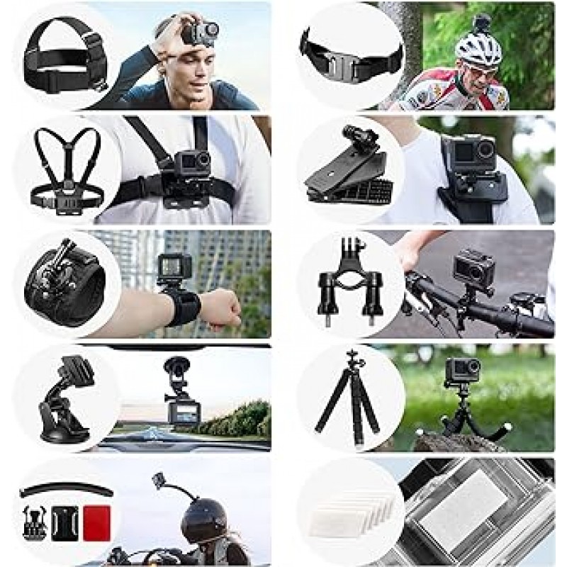 액션 카메라용 AKASO 60 in 1 스포츠 카메라 액세서리 번들 키트