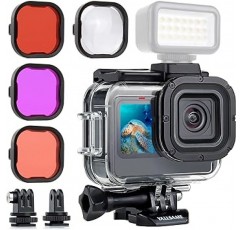 YALLSAME 방수 케이스 GoPro HERO 12 HERO 11 HERO 10 HERO 9 블랙 필터 4개 & 확장 어댑터 포함 59피트 수중 다이빙 보호 하우징 Go Pro 12 11 10 9 스쿠버 다이빙 스노클링 서핑용