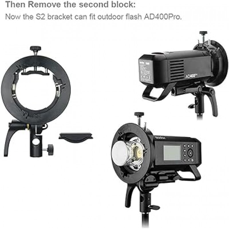 Godox S2 S 브래킷 Godox V1 시리즈 V860II 시리즈 TT350 시리즈 AD400Pro AD200Pro 시리즈용 Bowens 마운트가 있는 플러시 브래킷 Flashing Bowens Mount 플러시 Snoot Softbox 반사판 미용 접시