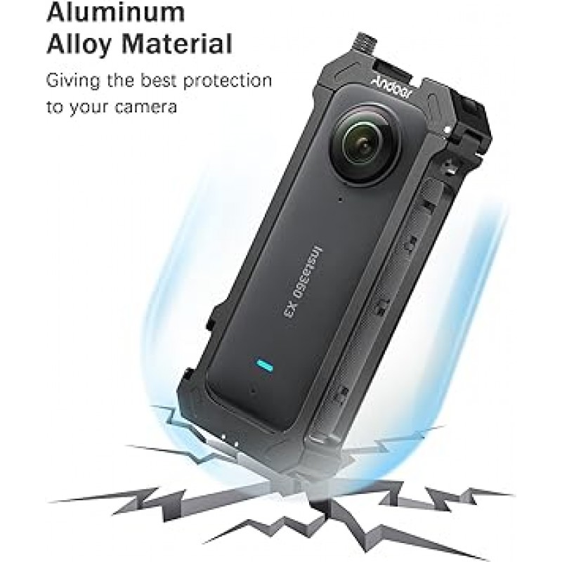 Insta360 X3용 알루미늄 합금 보호 케이지 케이스 듀얼 콜드 슈 마운트가 있는 Andoer 스포츠 카메라 비디오 케이지 금속 보호 프레임 Insta360 X3용 카메라 케이지 Vlog 액세서리 교체