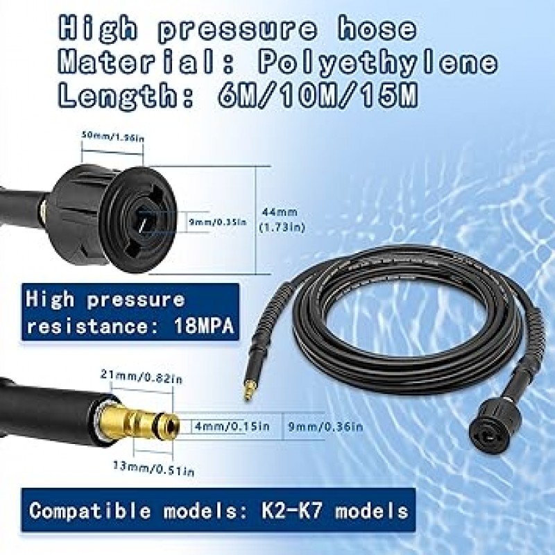 ZUASE Karcher 연장 호스 15m(49.2ft) Karcher 고압 세척기 K 시리즈(빠른 연결 모델용) Karcher 호스 세차 호스 고압 K2 K3 K4 K5 K6 K7