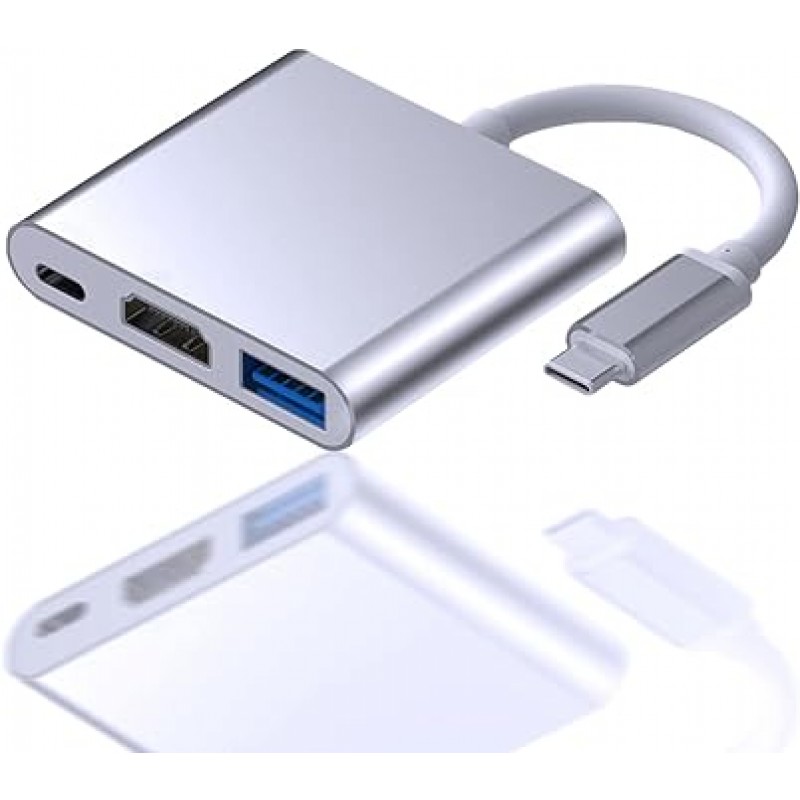 USB Type C HDMI 어댑터, 2023 고성능 버전, USB-C 허브, Type-C - HDMI 변환기 어댑터, 1080P, 4K 해상도, TV 출력, UHD 변환기, 100W Type C 고속 PD 충전 포트, USB 3.0 고속 포트, 3 -in-1 변환기 어댑터, Matebook, MacBook Pro, MacBook Air, iPad Pro, Galaxy S11, Note10, 스위치, USB C 장치(실버)와 호환 가능