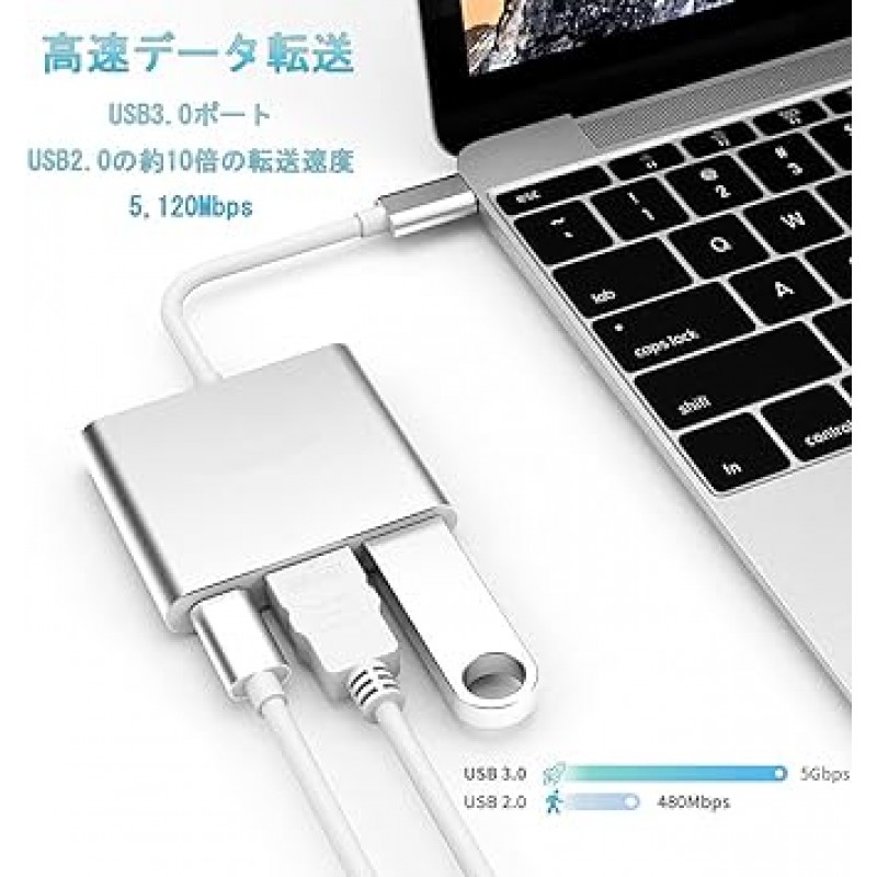 USB Type C HDMI 어댑터, 2023 고성능 버전, USB-C 허브, Type-C - HDMI 변환기 어댑터, 1080P, 4K 해상도, TV 출력, UHD 변환기, 100W Type C 고속 PD 충전 포트, USB 3.0 고속 포트, 3 -in-1 변환기 어댑터, Matebook, MacBook Pro, MacBook Air, iPad Pro, Galaxy S11, Note10, 스위치, USB C 장치(실버)와 호환 가능