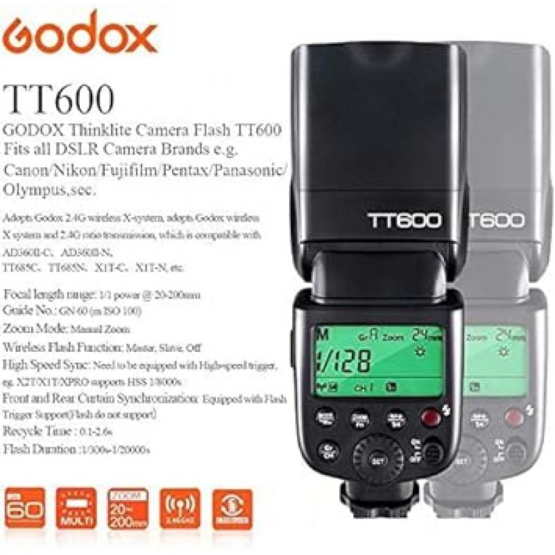 Godox 공인 대리점 및 일본어 설명서(영어 미보장) GODOX TT600 클립온 스트로브 가이드 번호 60 플래시 스피드라이트 Canon, Nikon, Fuji, Pentax, Olympus(TT600) 등 디지털 카메라와 호환 가능 [병행 수입]