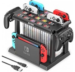 Switch 수납 스탠드 Kytok Joy-Con 충전 스탠드 Switch 도크 수납 Joy-Con/Pro 컨트롤러/스위치 본체와 도크/게임 소프트 전부 수납 가능 조립식 공간 절약 다기능 대용량 올인원 스탠드 블랙