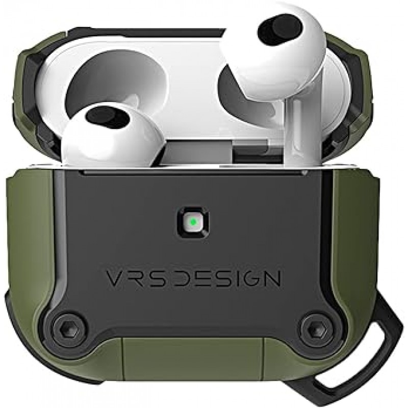 [VRS] AirPods 3 케이스, 충격 방지 TPU x 폴리카보네이트 하이브리드 보호 커버, 낙하 방지, 카라비너, 충격 흡수, 얇은, 케이스 커버, 슬림, 경량, 긁힘 방지, 보호 케이스, 액세서리, Apple AirPods3 호환, 에어팟 3, 3rd 세대, 액티브 그린