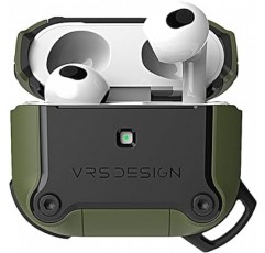 [VRS] AirPods 3 케이스, 충격 방지 TPU x 폴리카보네이트 하이브리드 보호 커버, 낙하 방지, 카라비너, 충격 흡수, 얇은, 케이스 커버, 슬림, 경량, 긁힘 방지, 보호 케이스, 액세서리, Apple AirPods3 호환, 에어팟 3, 3rd 세대, 액티브 그린