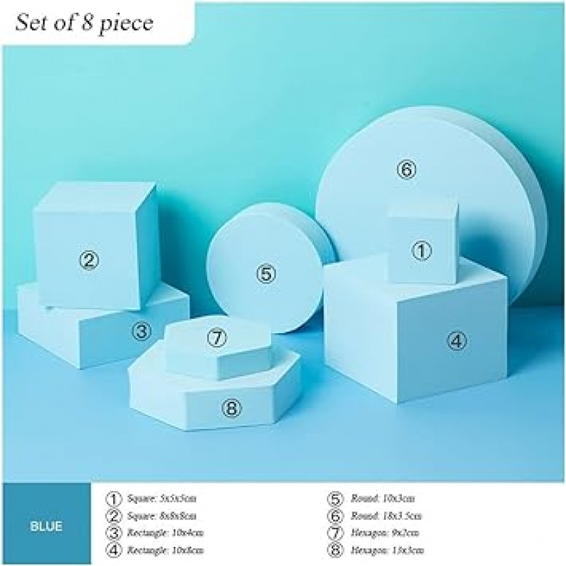 사진 도구, 큐브, 원통 모양, 8개 세트, 버블, 경량, 보석, 액세서리, 액세서리, 화장품 사진(블루)