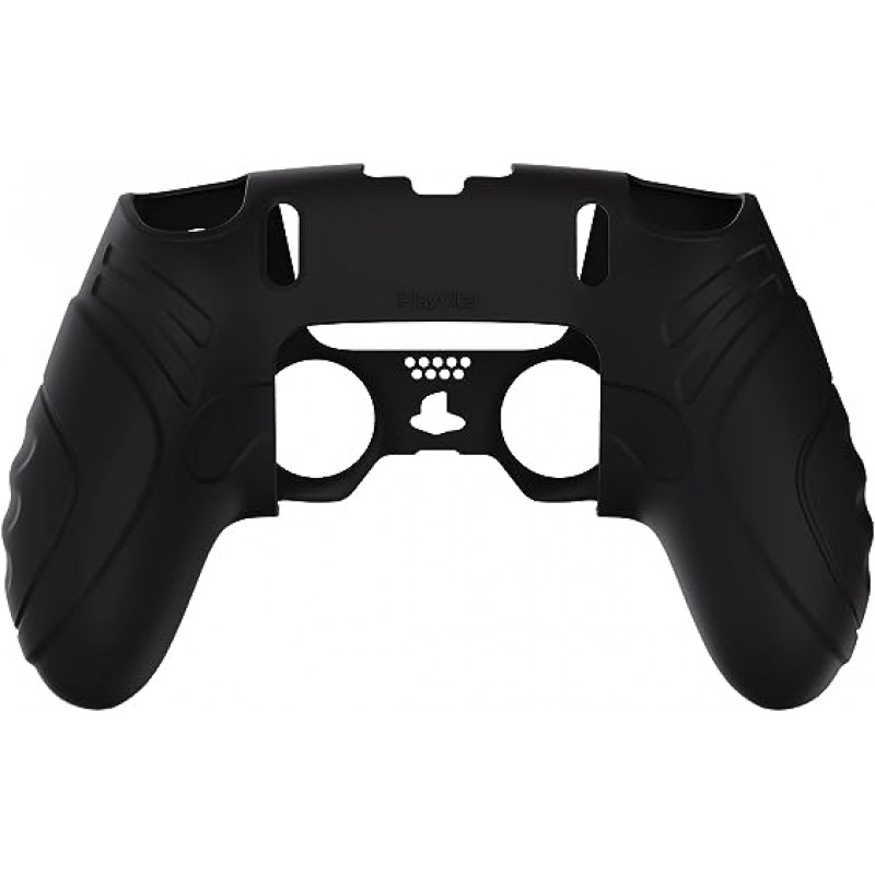 PlayVital PS5 Edge 컨트롤러용 인체공학적 미끄럼 방지 실리콘 커버 케이스, 엄지 그립 캡이 있는 PS5 Edge 무선 컨트롤러용 부드러운 고무 보호 스킨 [Guardian Edition-Black]