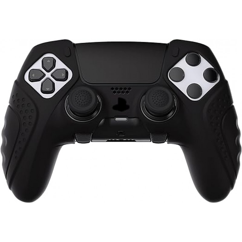 PlayVital PS5 Edge 컨트롤러용 인체공학적 미끄럼 방지 실리콘 커버 케이스, 엄지 그립 캡이 있는 PS5 Edge 무선 컨트롤러용 부드러운 고무 보호 스킨 [Guardian Edition-Black]