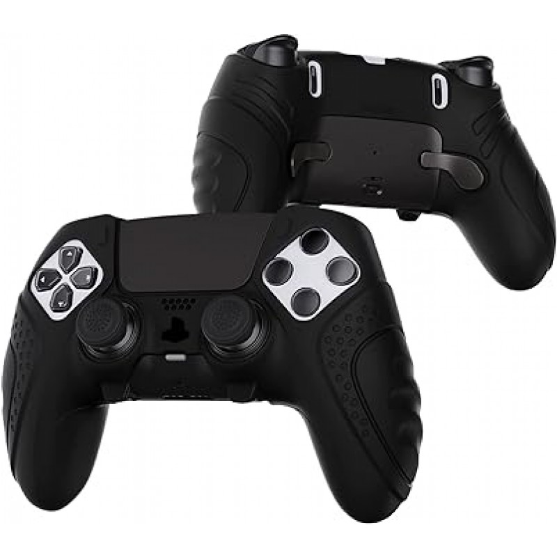 PlayVital PS5 Edge 컨트롤러용 인체공학적 미끄럼 방지 실리콘 커버 케이스, 엄지 그립 캡이 있는 PS5 Edge 무선 컨트롤러용 부드러운 고무 보호 스킨 [Guardian Edition-Black]