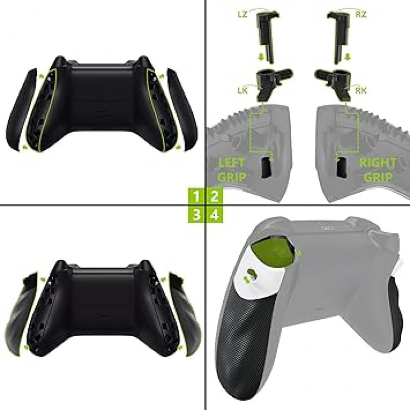 eXtremeRate Flexor 고무 당김 사이드 레일 그립 트리가스 톱 키트 Xbox 시리즈 X/S 컨트롤러용 미끄럼 방지 인간공학 트리거 스토퍼 핸들 그립 Xbox 코어 컨트롤러용 다이아몬드 텍스처 블랙