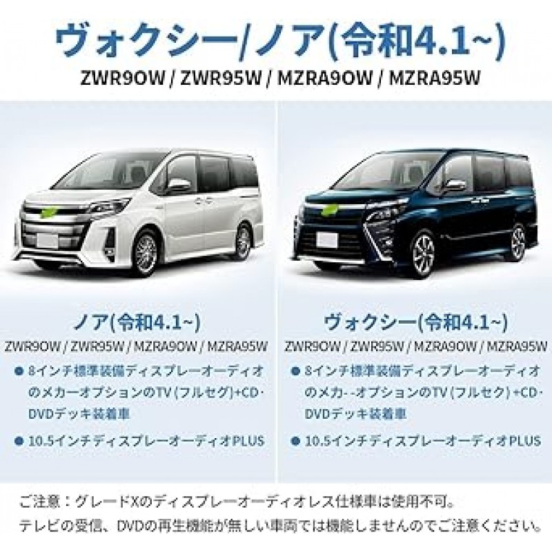 KOZATO Alphard 40 시리즈, Vellfire 40 시리즈, Noah Voxy, Noah Hybrid, 90 시리즈, R4.1 ~ TV 캔슬러, TV 키트, 10.5인치, 8인치, 디스플레이 오디오, 운전/내비게이션 중에 TV 시청 가능